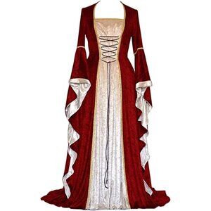 Medieval Victorian Long Dress Red Cosplay Irish Costume Halloween Viking Fun NWT